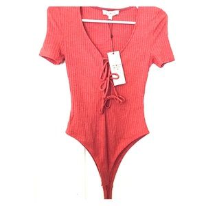 Ribbed plunge bodysuit